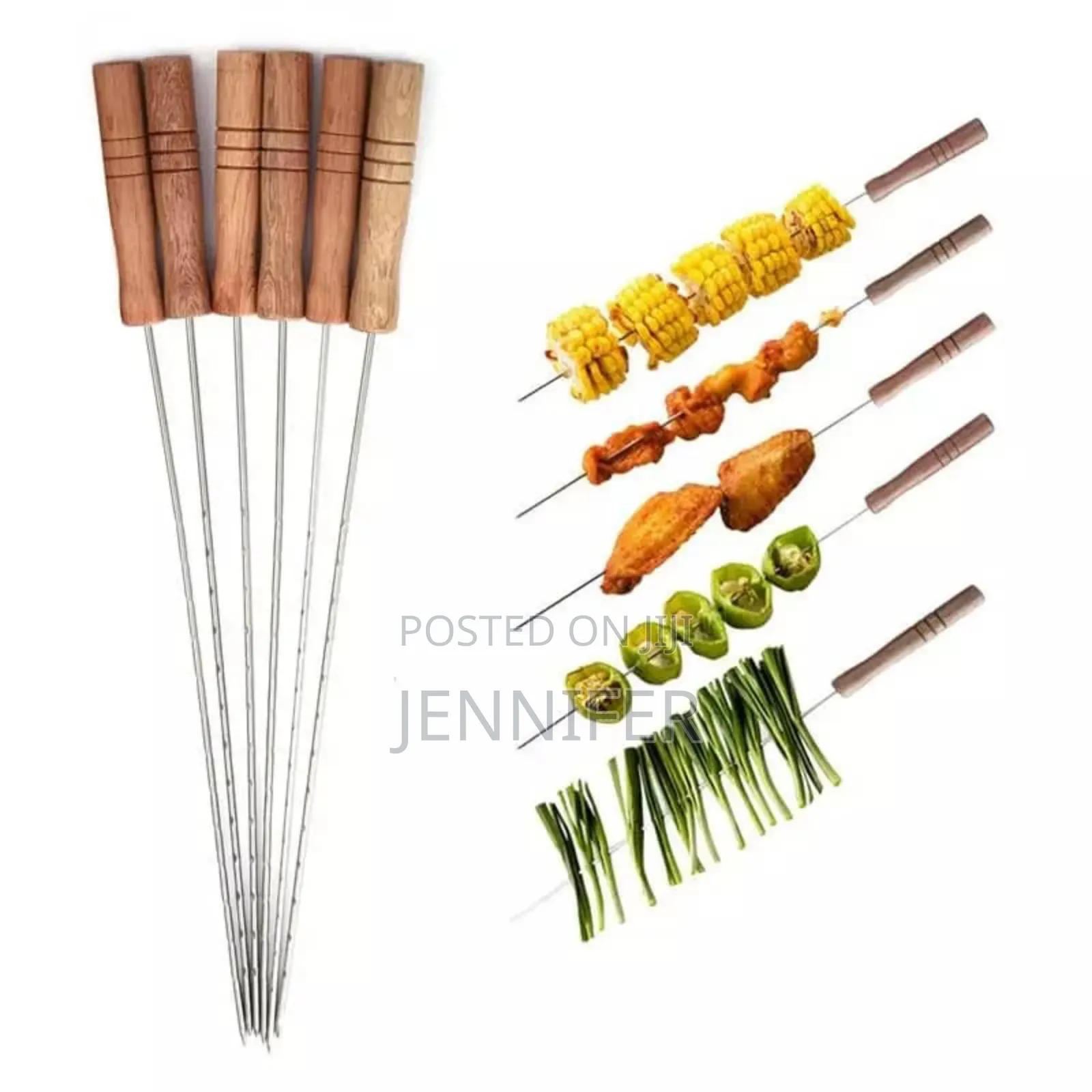 12pcs Metallic BBQ Skewers With Heat Proof Wooden Handles