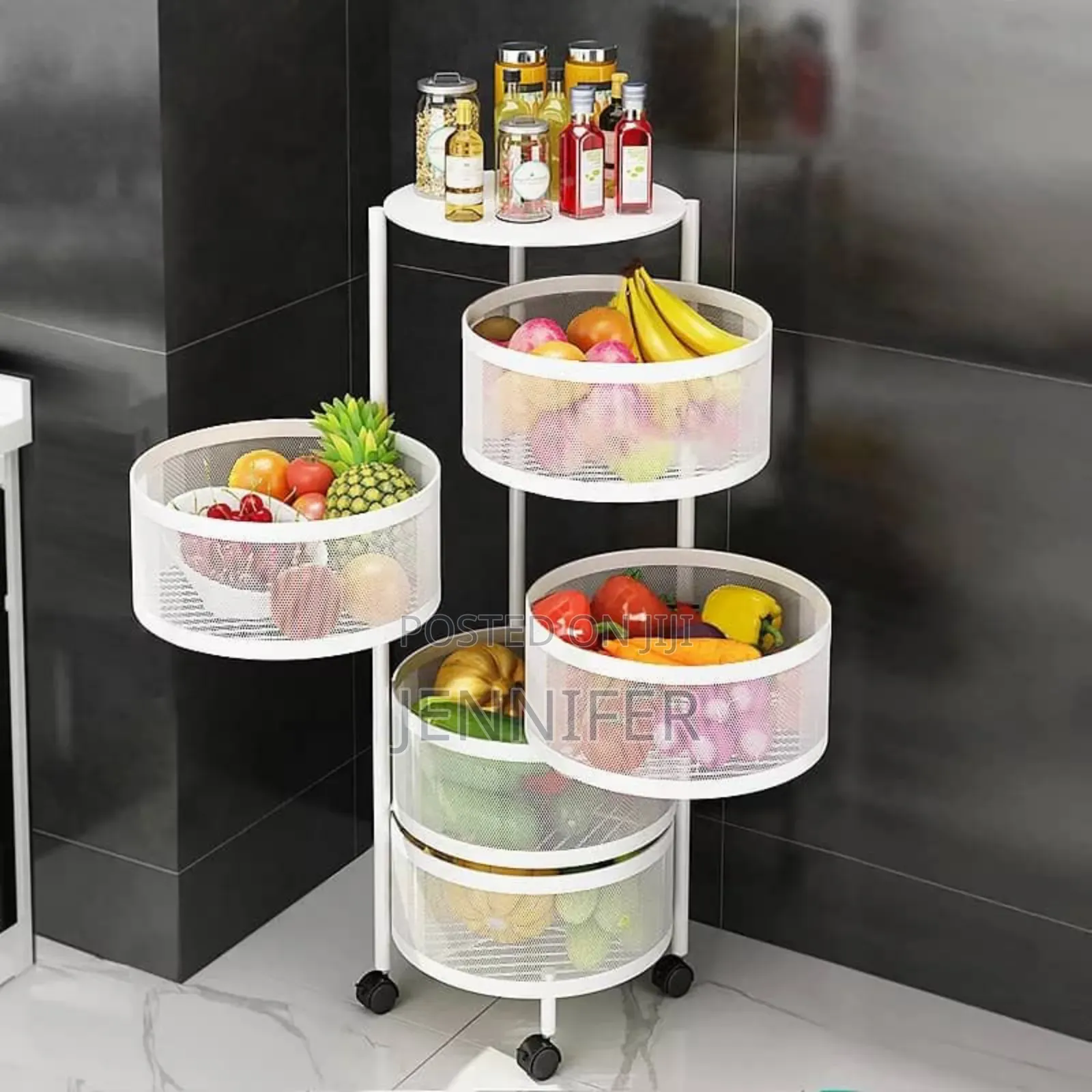 Round Metallic Rolling Vegetables Storage Unit