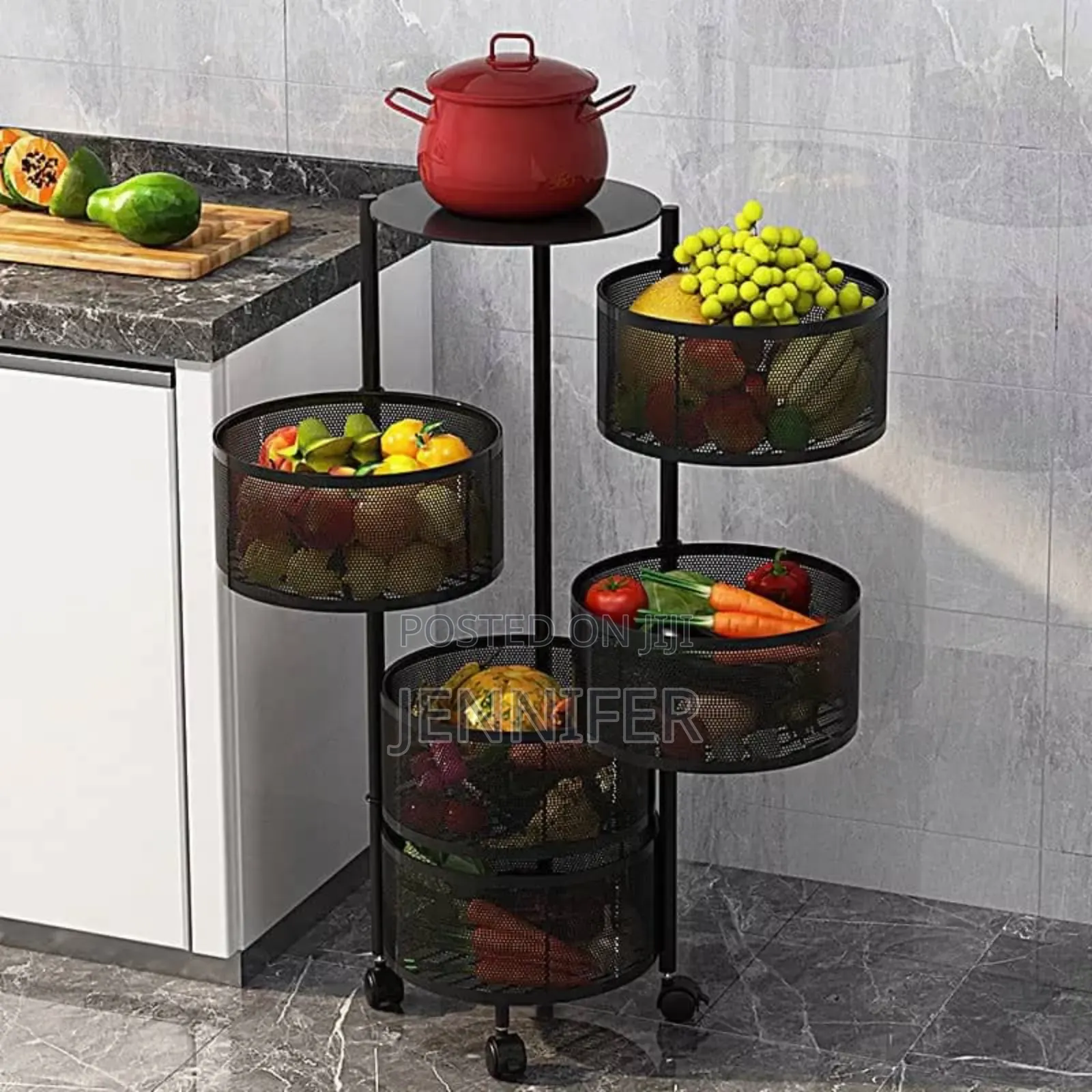 Round Metallic Rolling Vegetables Storage Unit