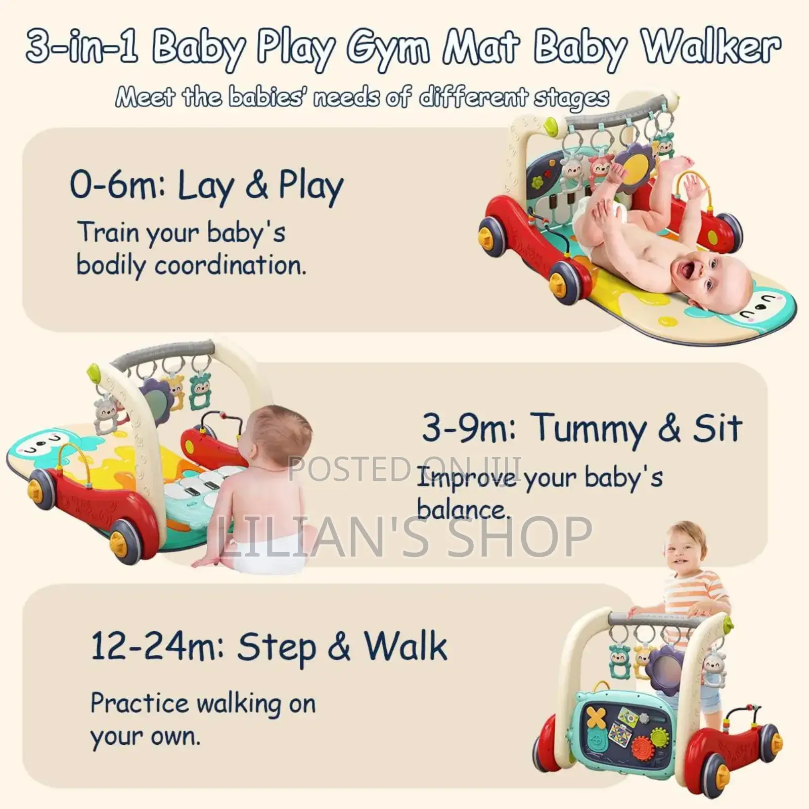 Baby Infant to Toddler Play Gym Mat Walker