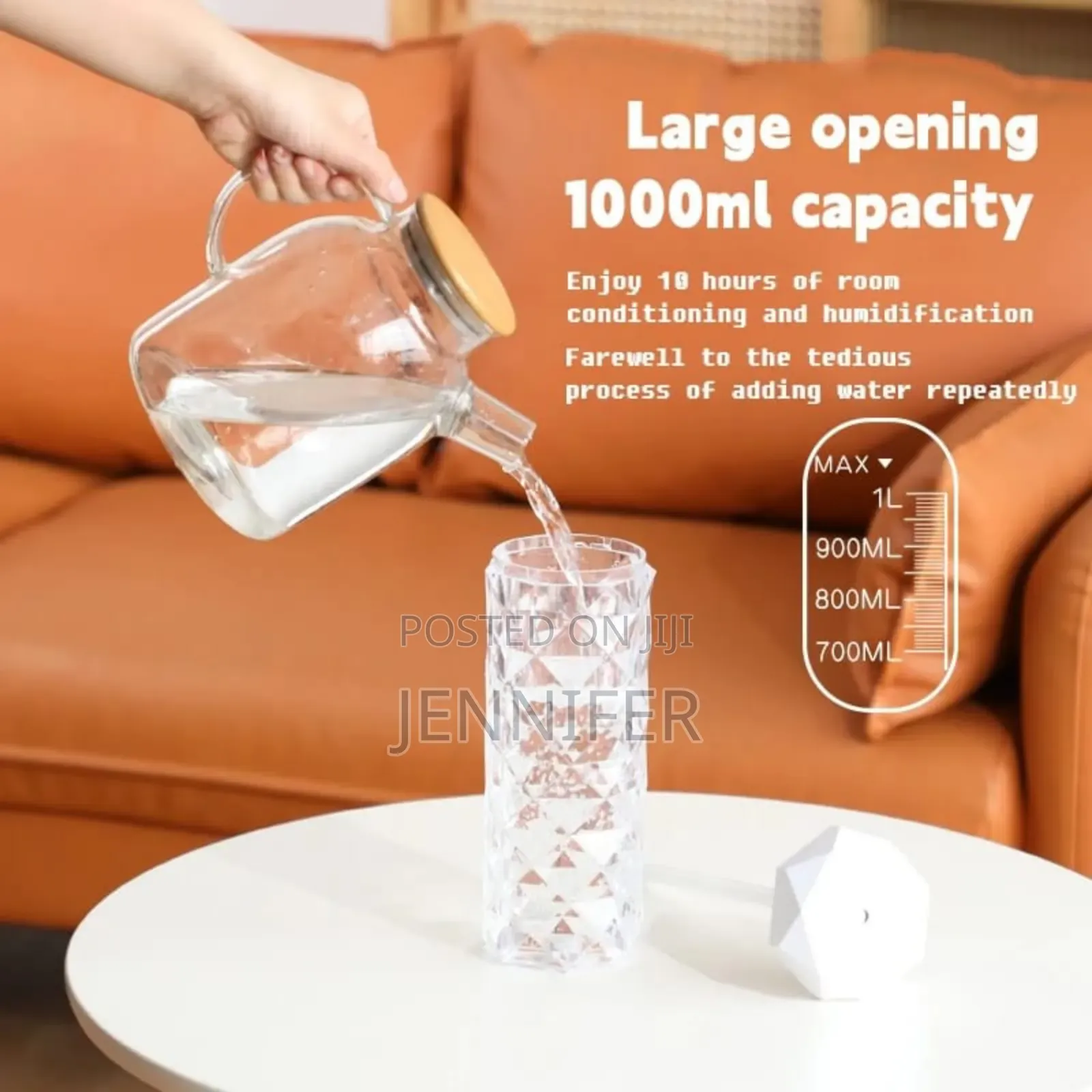 1 Litre Large Crystal Air Humidifier With Ambient Light
