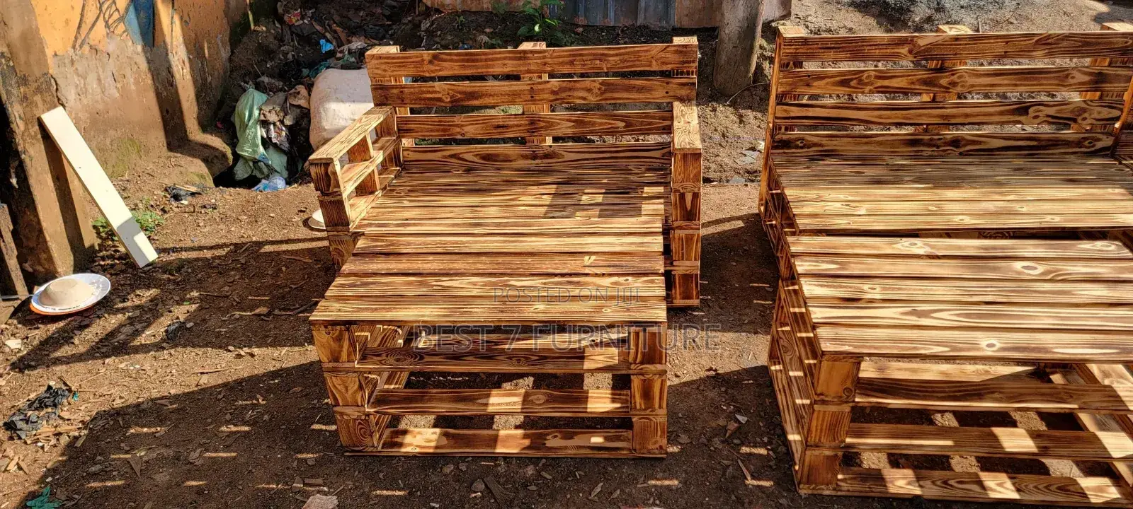 L-Shaped Pallet Chair and a Two Seater With Tables
