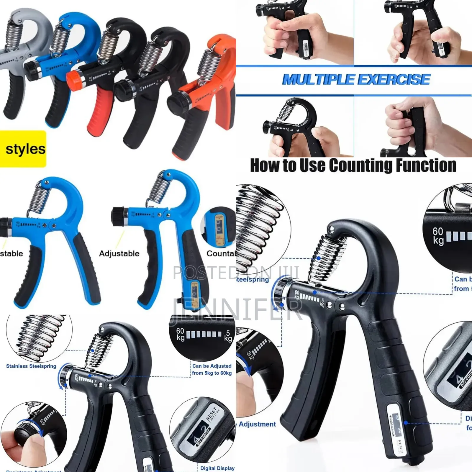Adjustable Hand Grip Strengthener With Counter