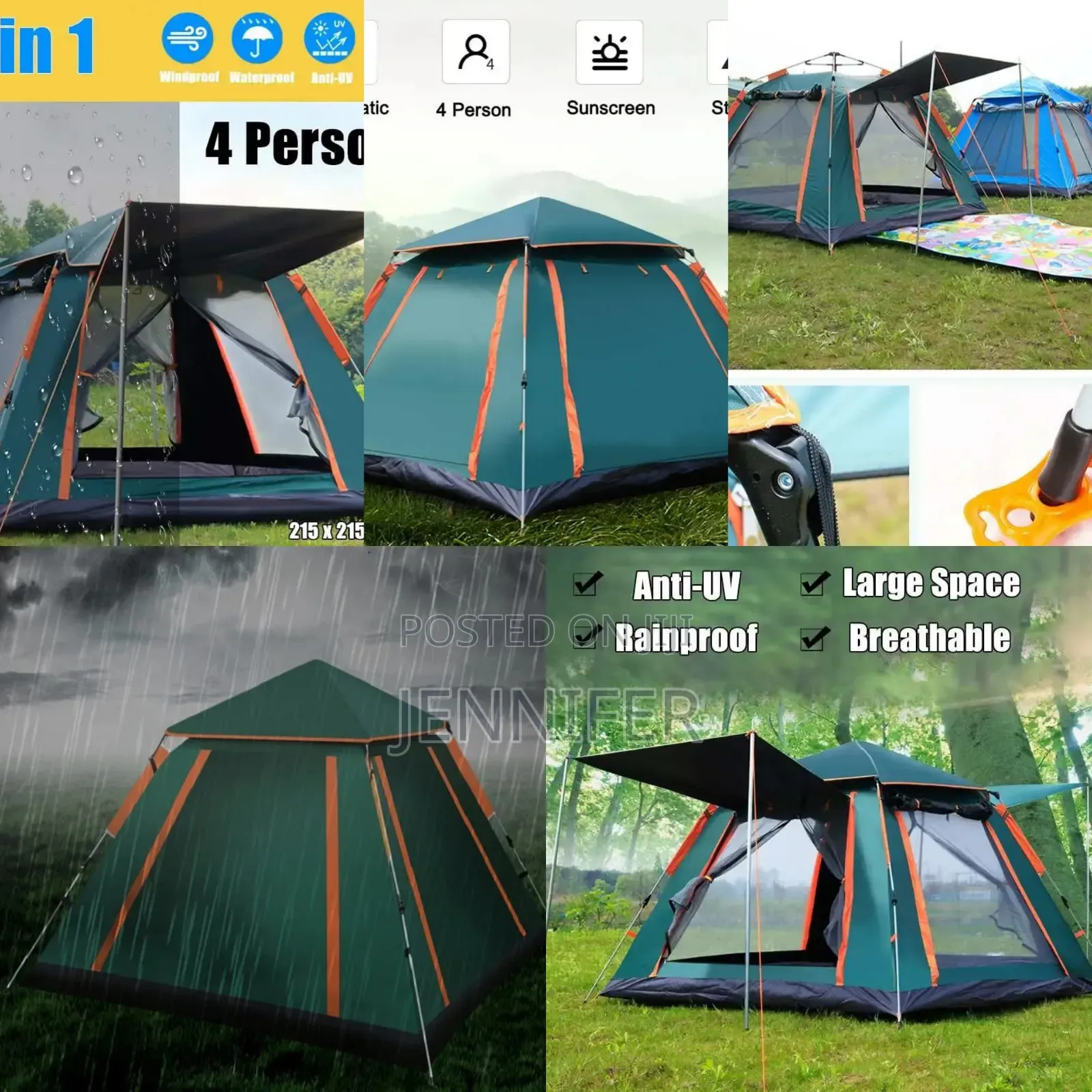 4 People Automatic Pop-Up Hexagonal Camping Tent