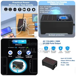 150w/30a Multiple Usb Charging Station, 30 Ports