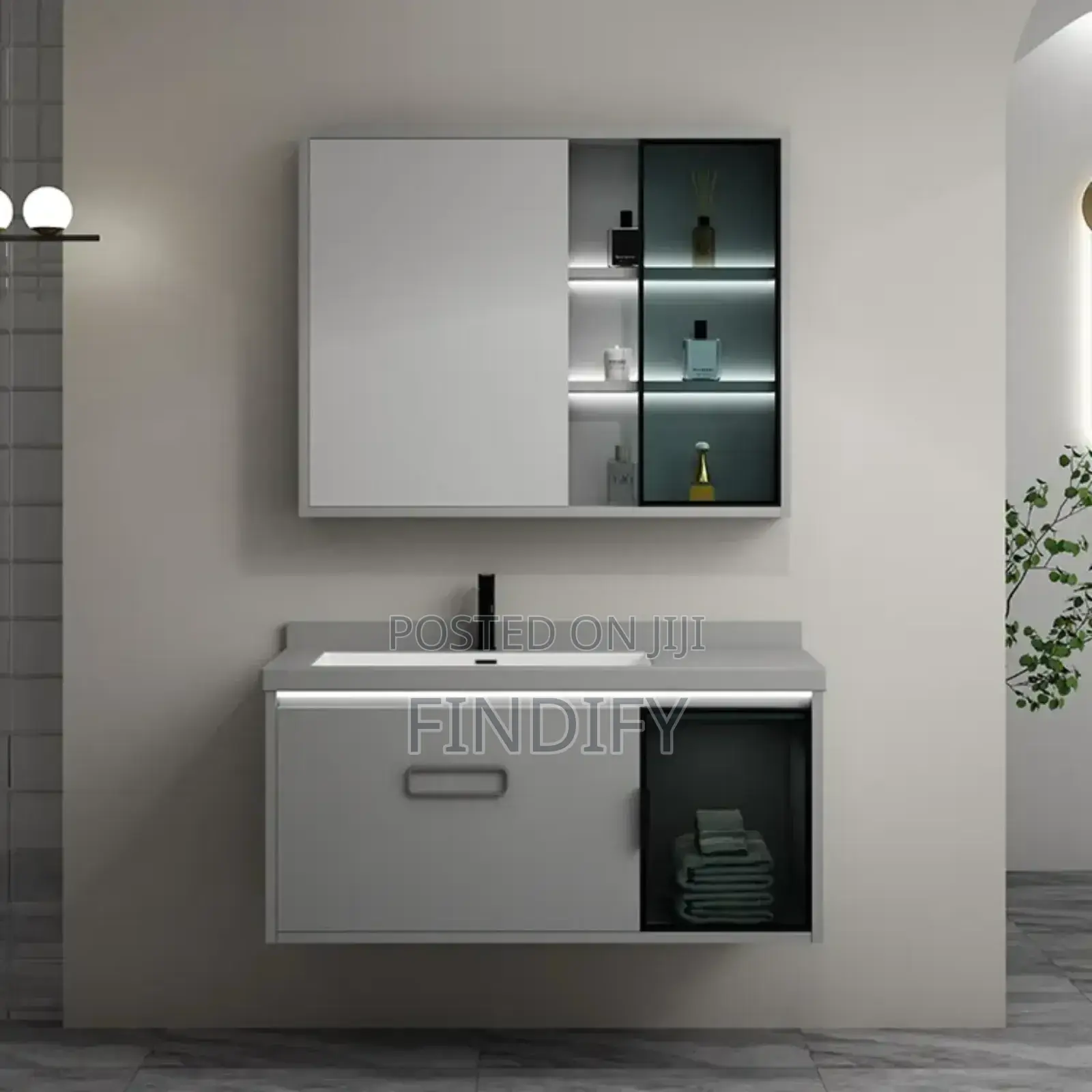 Wall Mount Bathroom Vanity Cabinets Basin and Led Mirrors