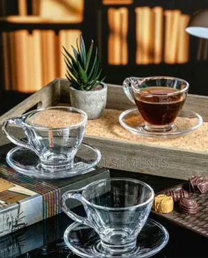 New 12pcs Clear Glass Tea/Coffee Cup With Saucer