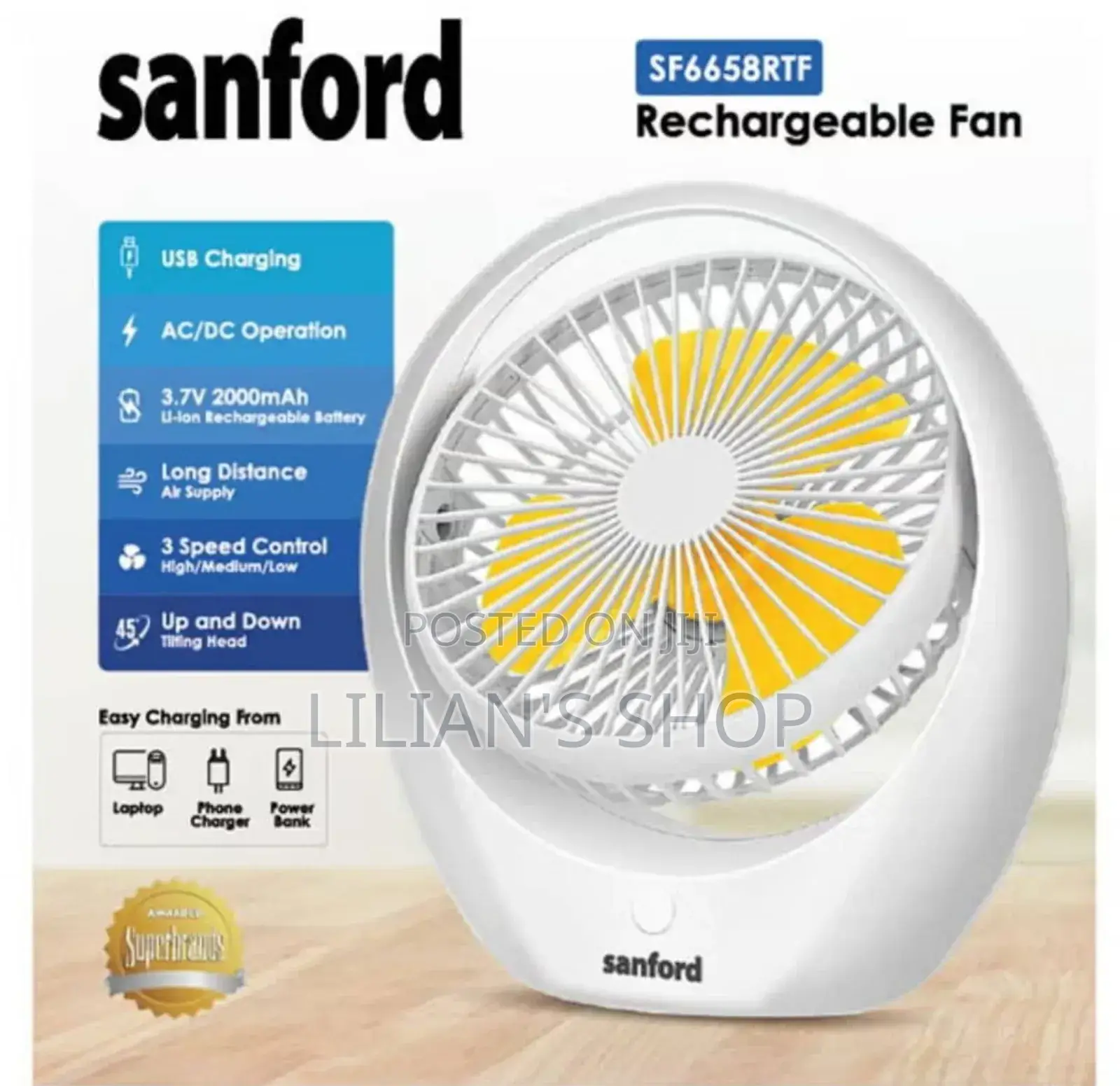 Sanford Mini Rechargeable Table Fan