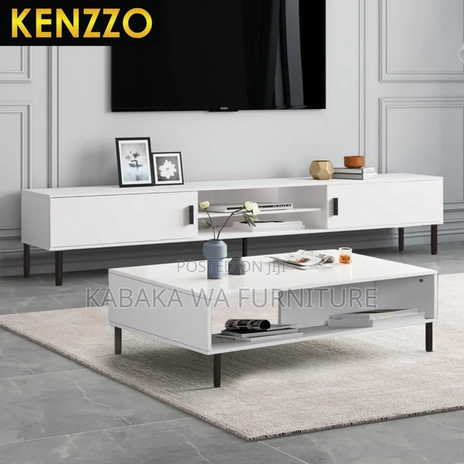 Modern Black and White Tv Stand and Center Table Coffee Tabl