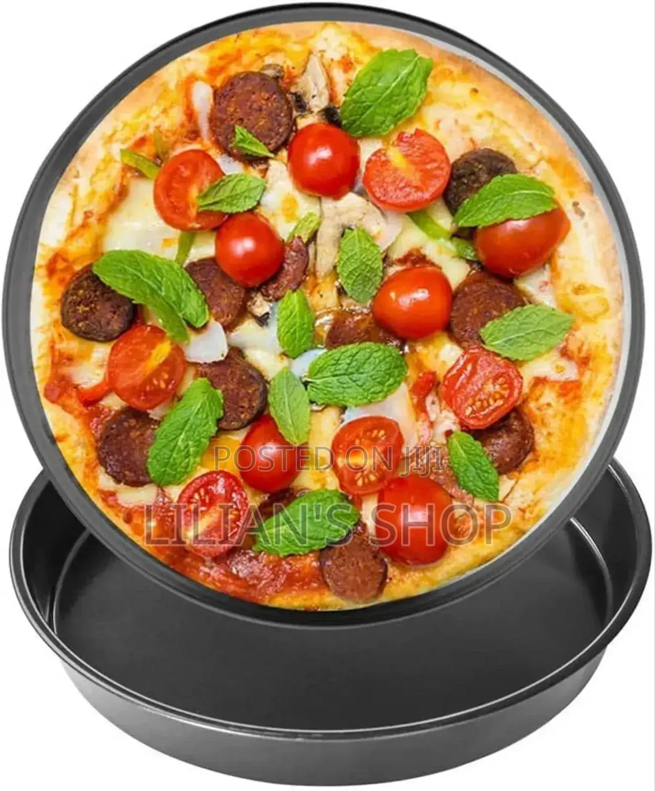 Non-Stick Pizza Steel Baking Round Oven Tray Pan, 30cm-Black