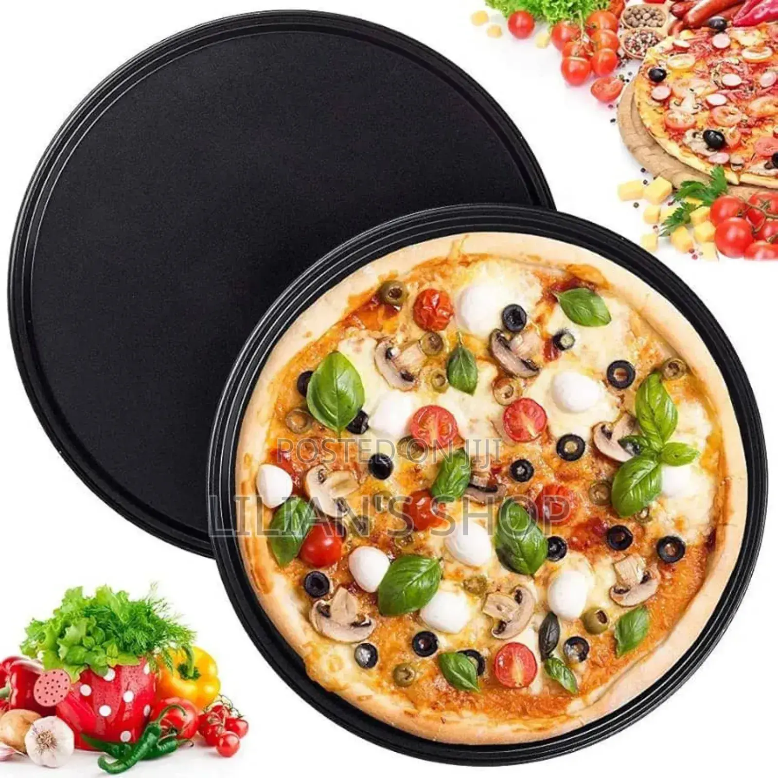 Non-Stick Pizza Steel Baking Round Oven Tray Pan, 30cm-Black