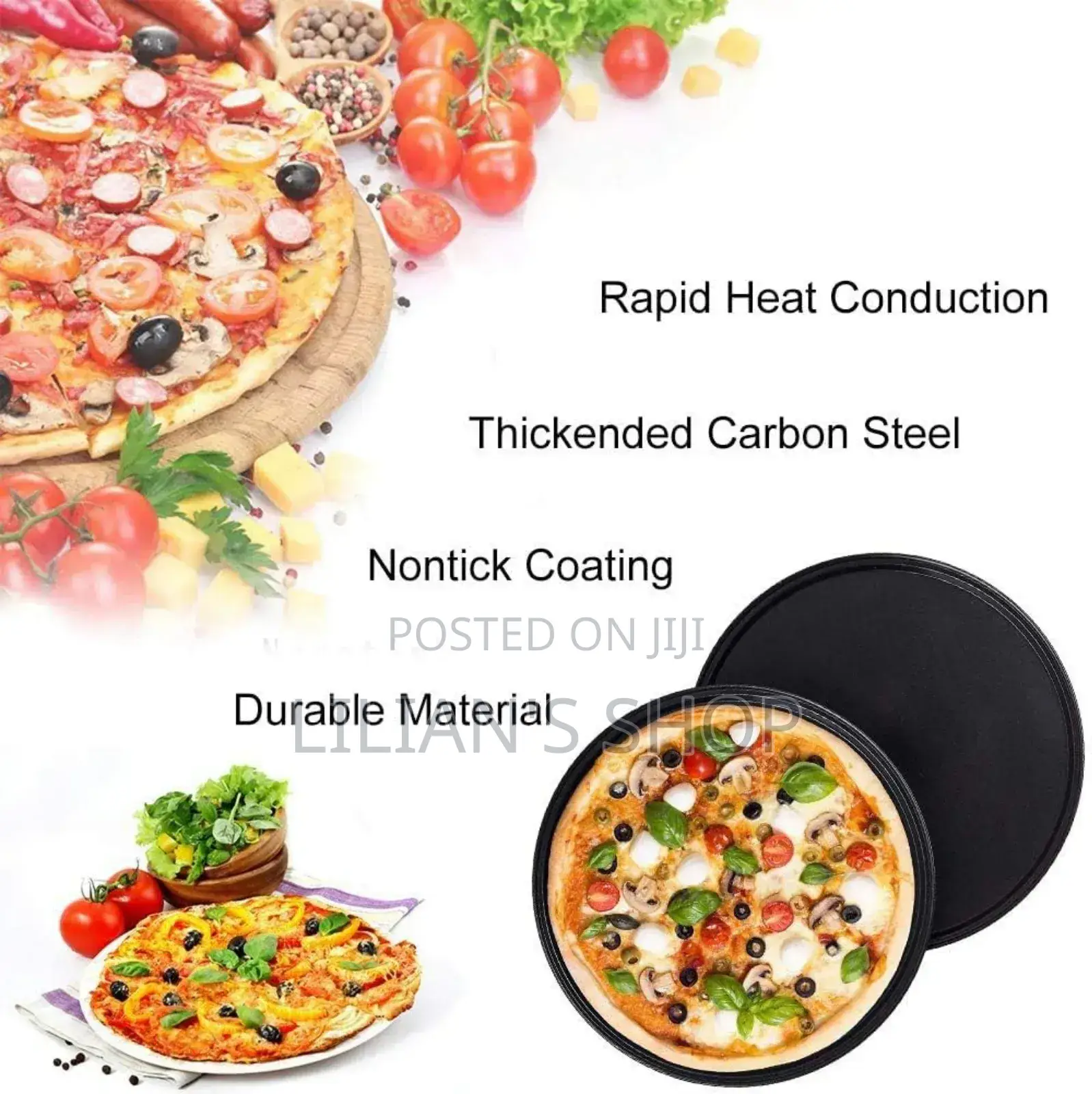 Non-Stick Pizza Steel Baking Round Oven Tray Pan, 30cm-Black