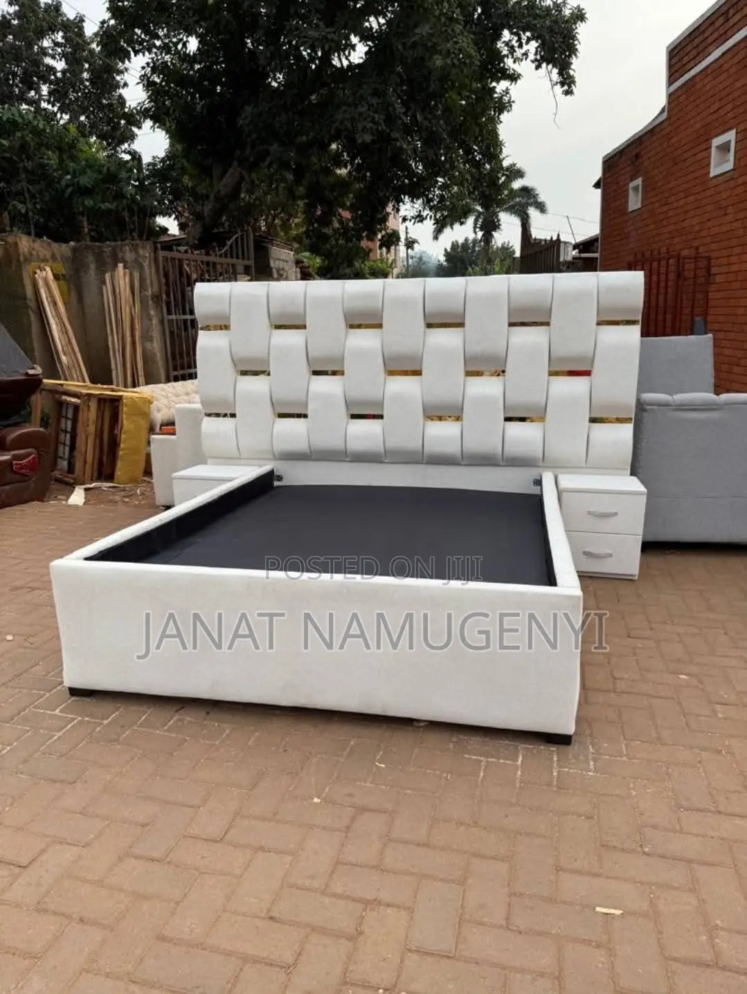 6 by 6 Cream Bed With 2 Bedside Drawers