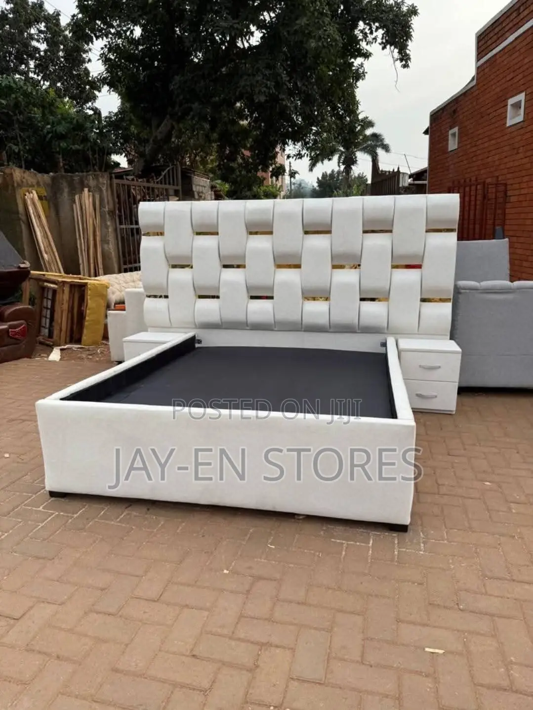 6 by 6 Cream Bed With 2 Bedside Drawers
