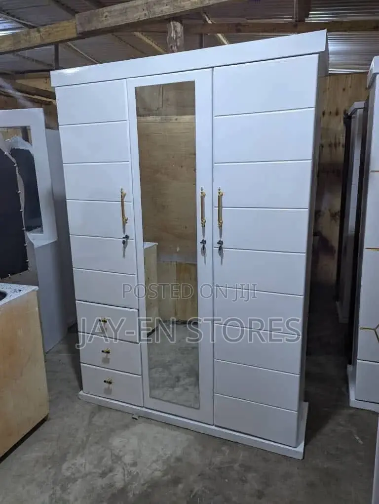 Plain White Wardrobe With Dressing Mirror