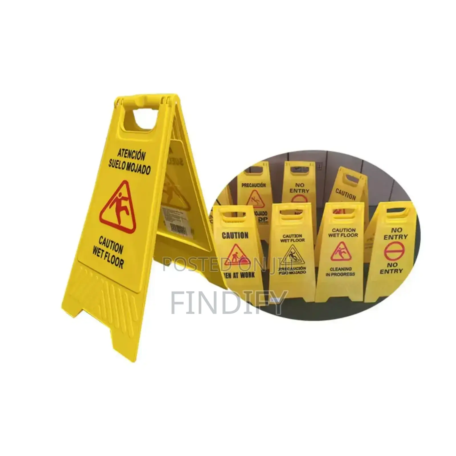 Double-sided Wet Floor Caution Sign Yellow Foldable