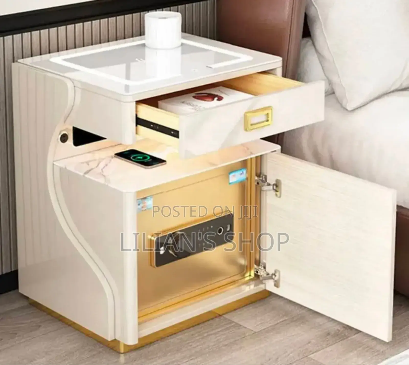 Smart Bedside Table With Led Wireless Charging and Speaker