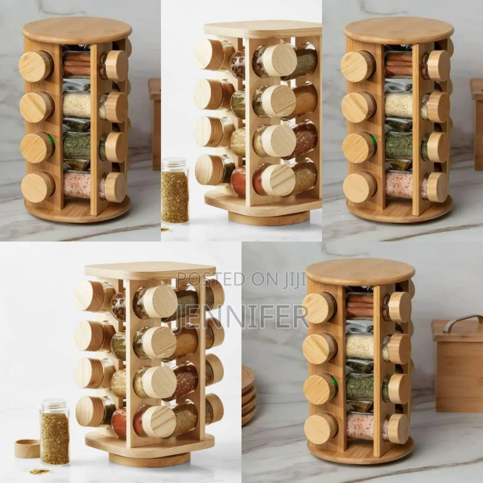 Bamboo Countertop 16jar Spice Rack Rotating