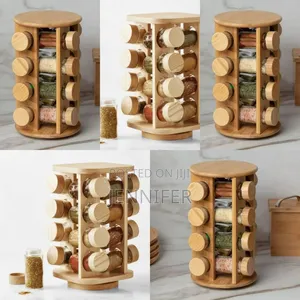 Bamboo Countertop 16jar Spice Rack Rotating