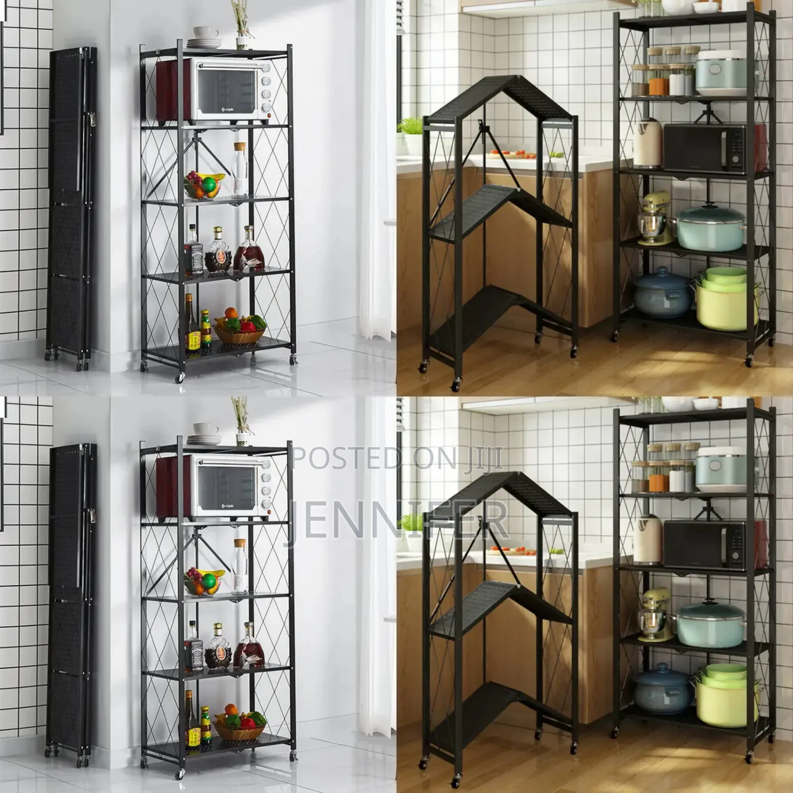 5tier Steel Black Foldable Kitchen Cart