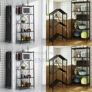 5tier Steel Black Foldable Kitchen Cart