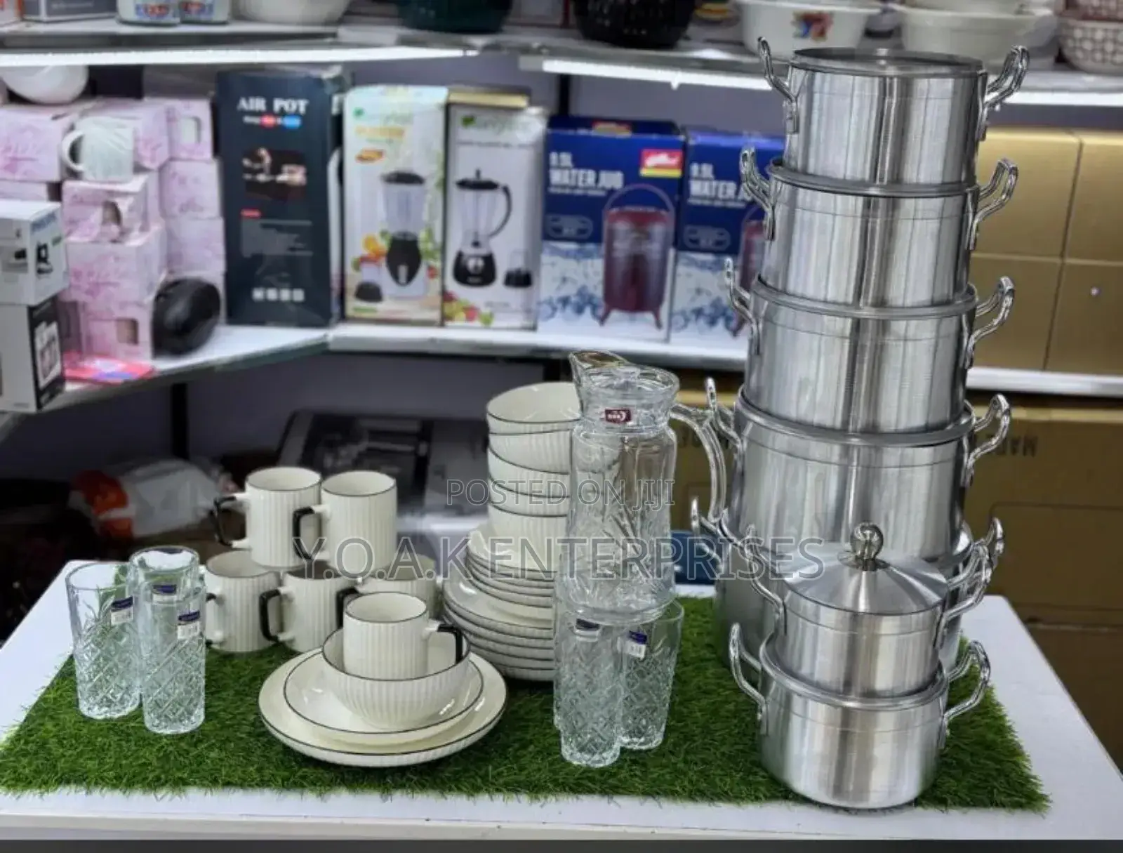Kitchen Combo Including Saucepan Glass Jar and Dinner Plates