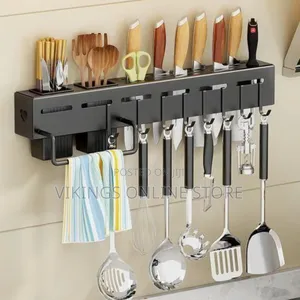 Wall Mounted Knife Cutlery Holder Rack - 60cm With 3 Spoons