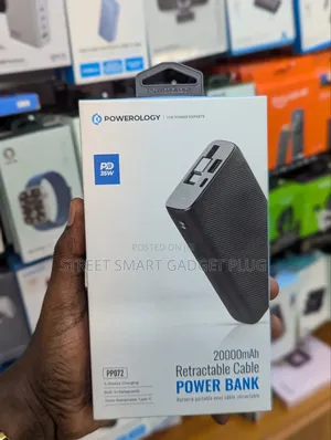 Powerology 20.000mah Retractable Cable Power Bank