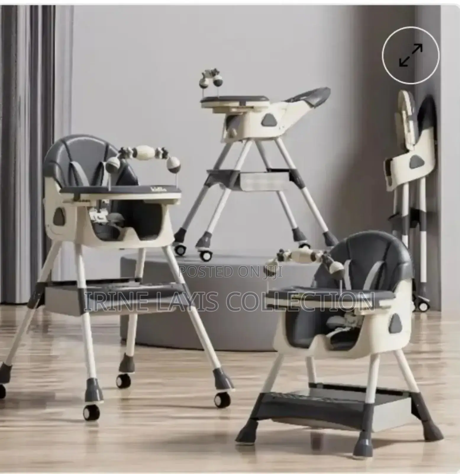 Kid's Adjustable and Foldable Feeding Chair With Trolley
