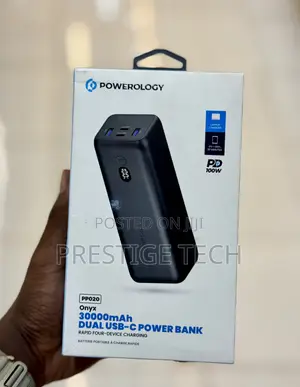 Powerology 30,000mah Usb C 100w Laptop & Phone Power Bank