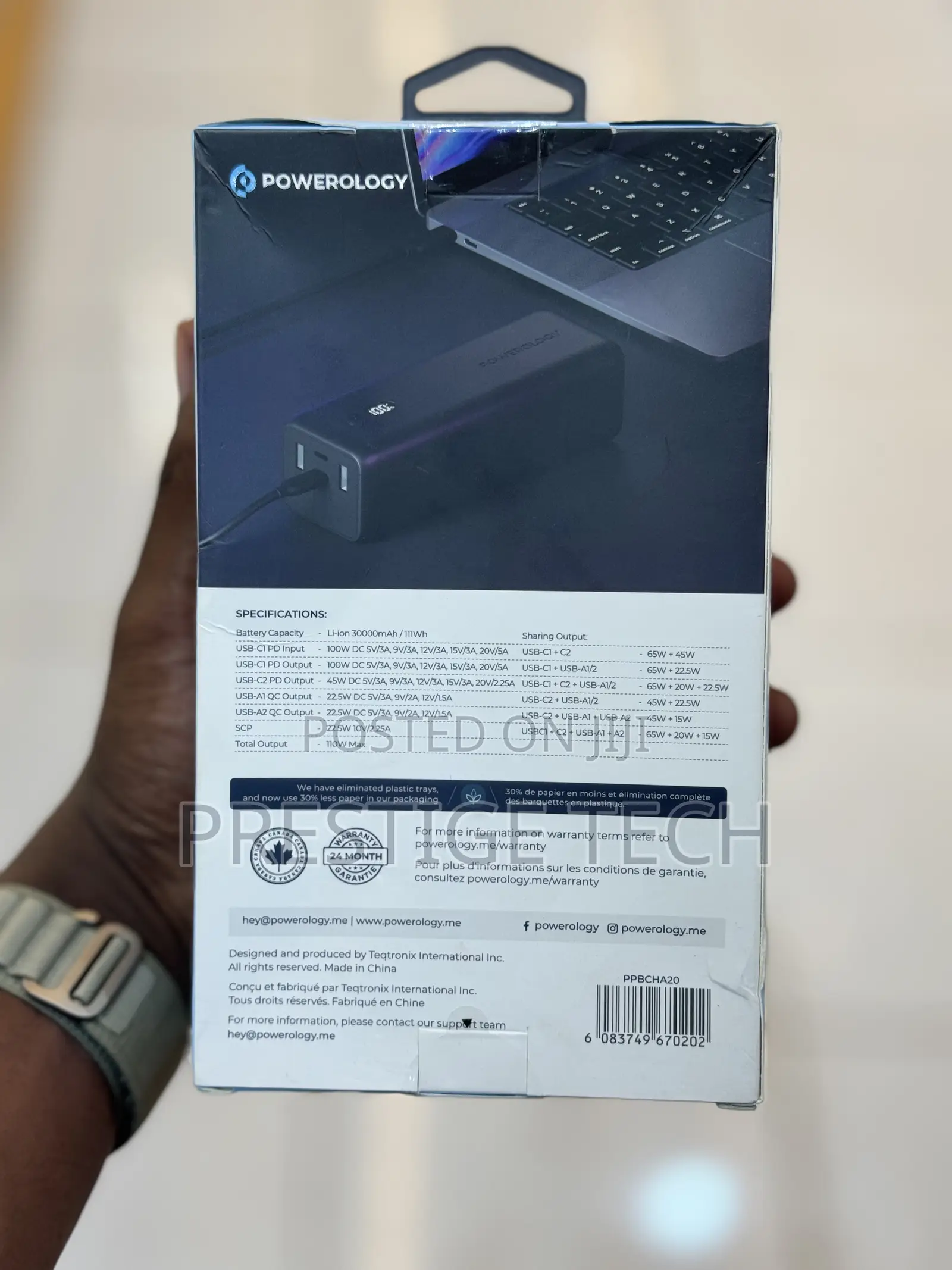 Powerology 30,000mah Usb C 100w Laptop & Phone Power Bank