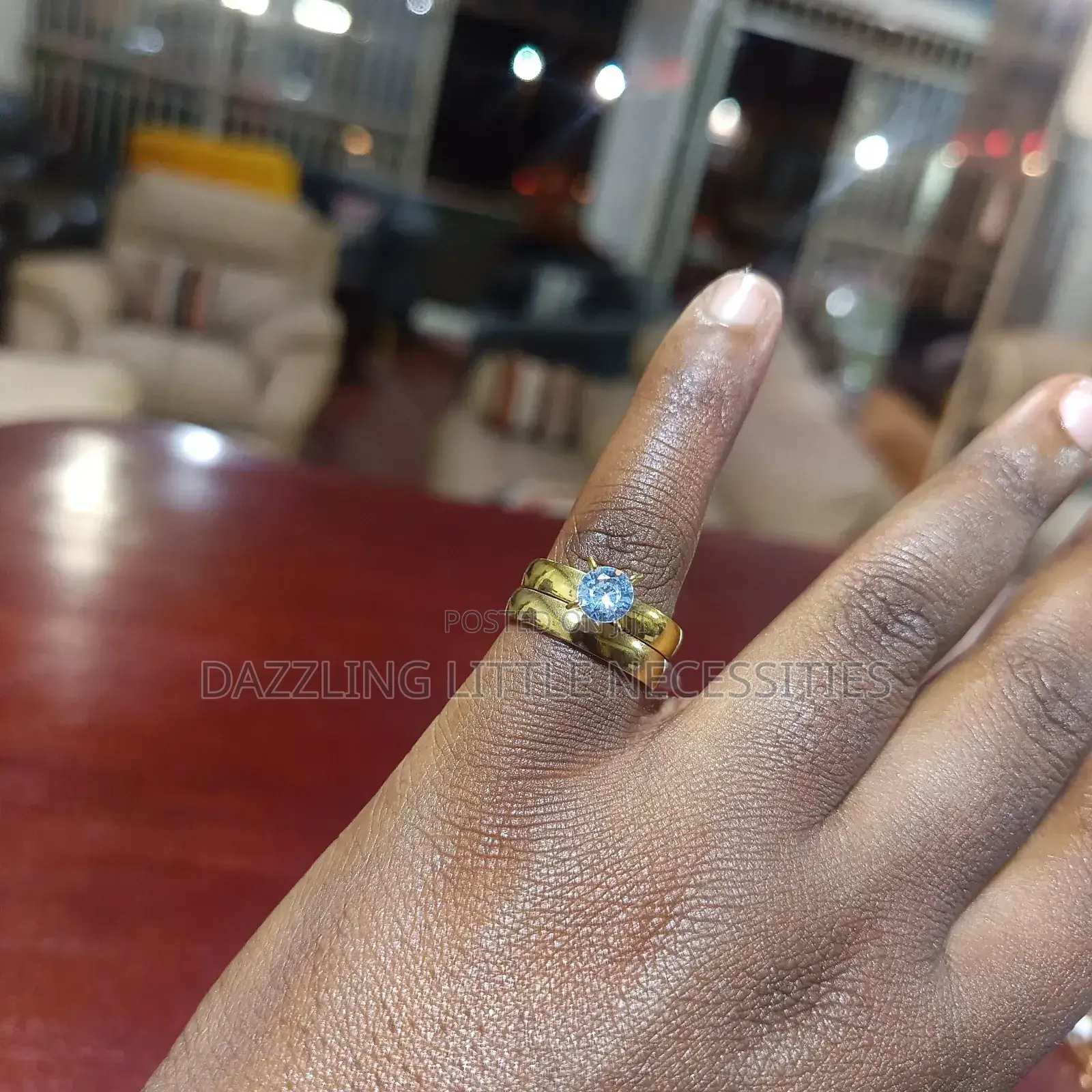 Tina Engagement+ Wedding Stainless Ring Set - Gold (Size 17)