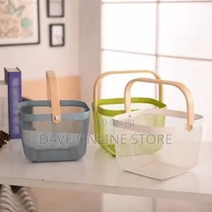 Square Shopping Wooden Handle Storage Bin- Multi-Colour