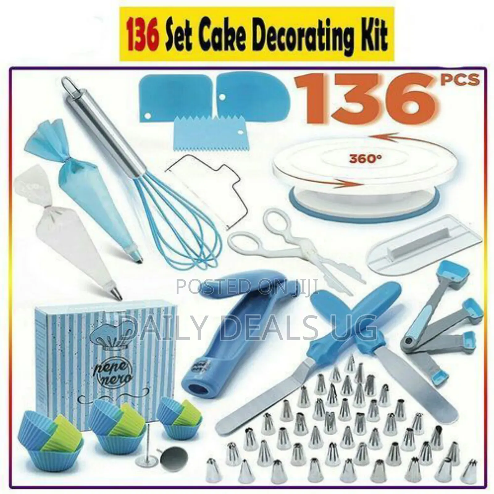 136 PCS Cake Decorating, Turnable Stand, Baking Set,Blue.