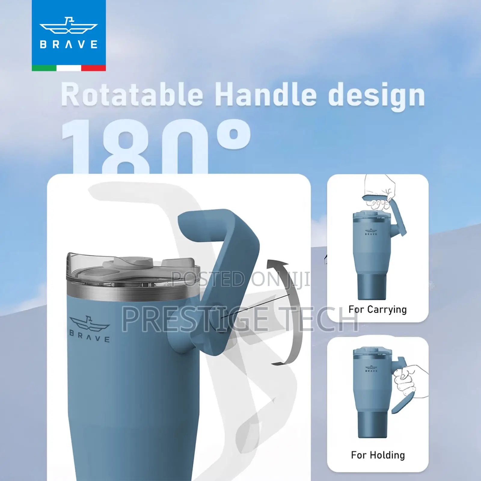 Brave Vacuum Travel Mug, Insulated Bottle, 2in1 Lid, Hot 12hours