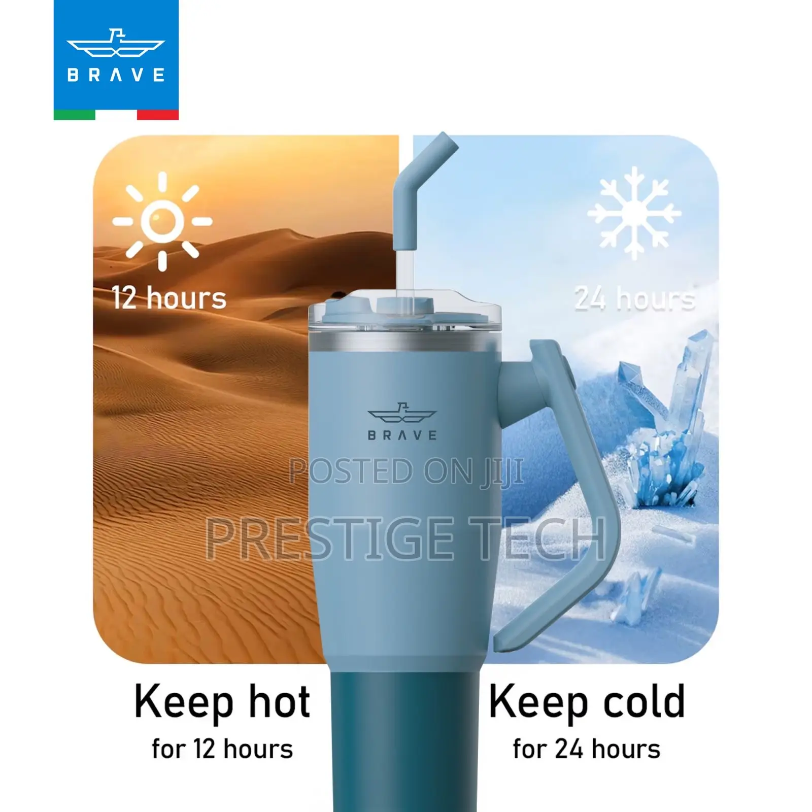 Brave Vacuum Travel Mug, Insulated Bottle, 2in1 Lid, Hot 12hours