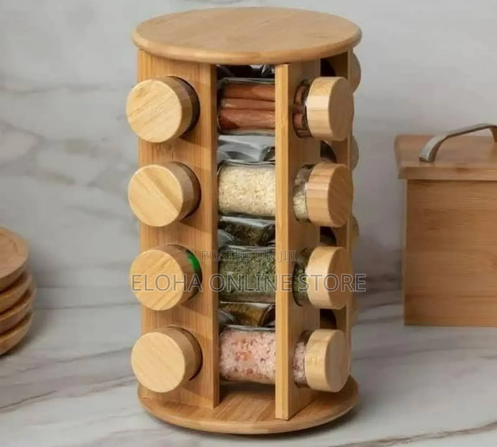 Rotating Bamboo Countertop 16jar Spice Rack