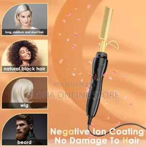 Black and Gold Hot Comb Metal Hair Straightening Comb