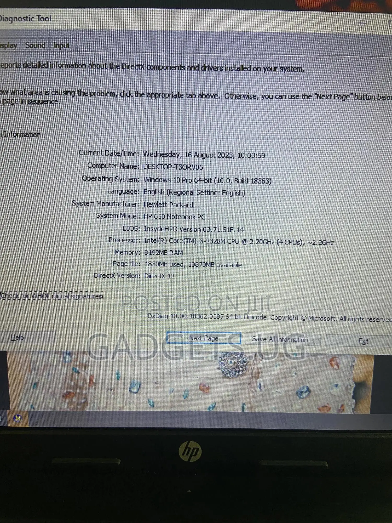 Laptop HP 650 8GB Intel Core I3 HDD+SSD 256GB