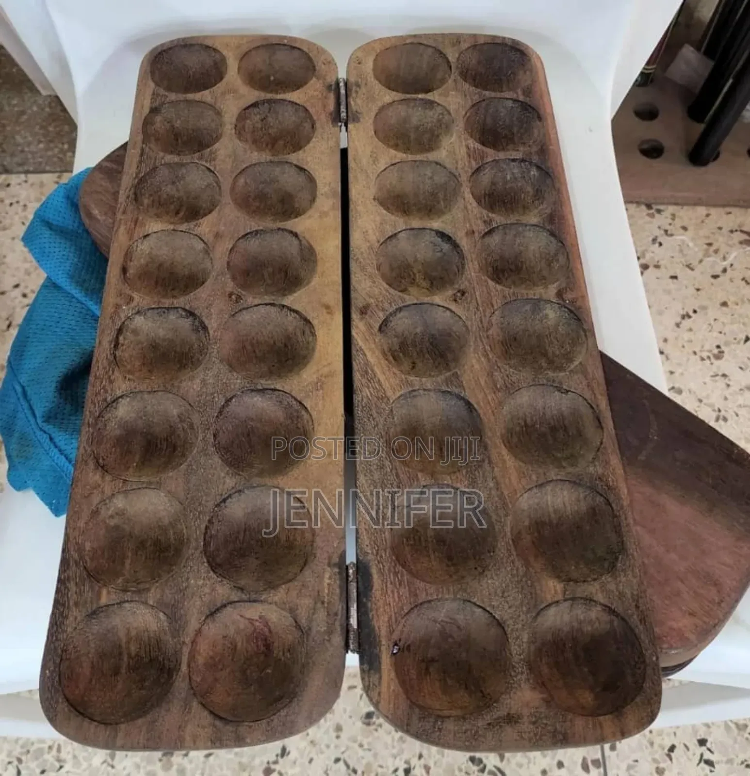 Hand-Made Omweso Board Game With Natural Black Seeds