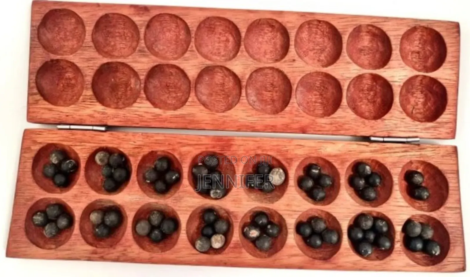 Hand-Made Omweso Board Game With Natural Black Seeds