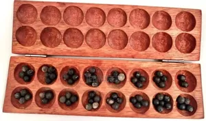 Hand-Made Omweso Board Game With Natural Black Seeds