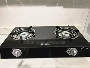 Brand New SPJ Self Ignited Black Glass Double Gas Burner