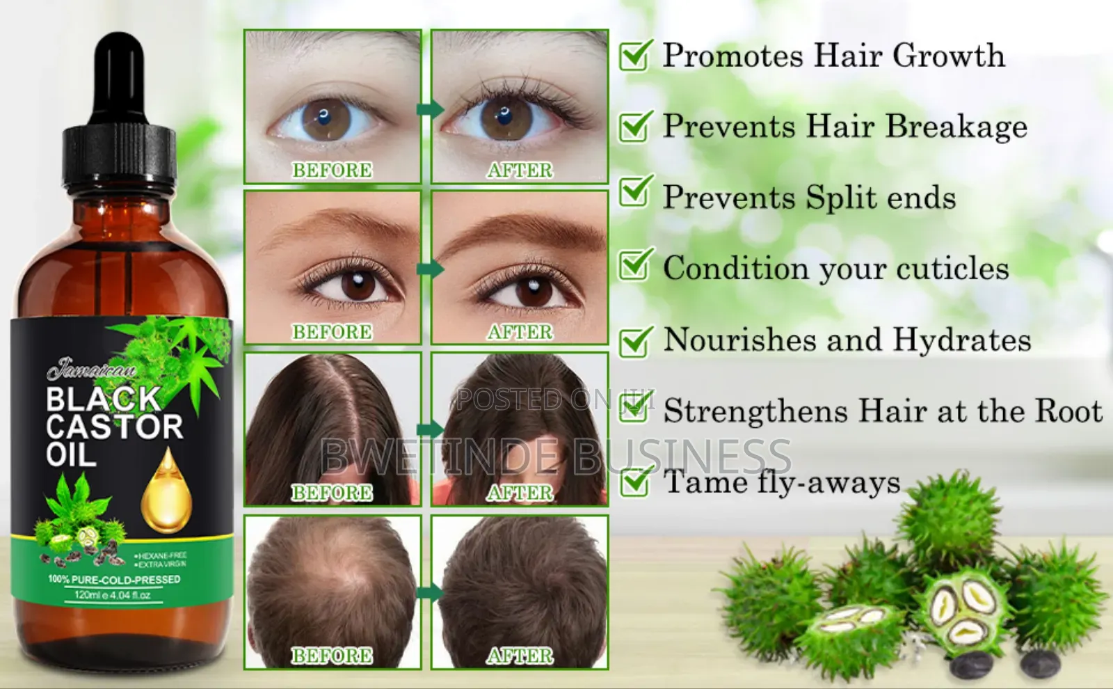 Organic Cold Pressed Unrefined Castor Oil for Hair Growth