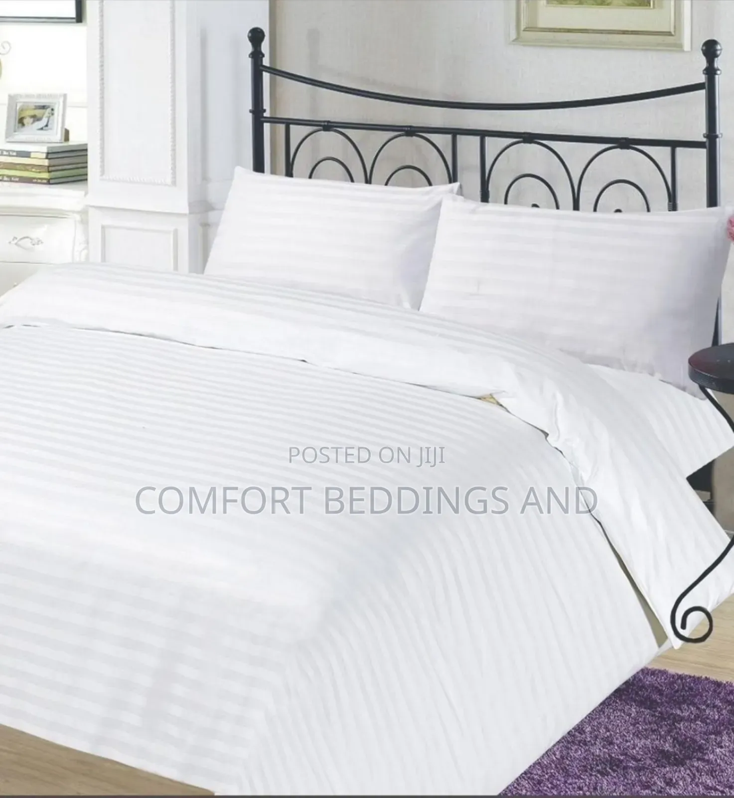 Plain White Bedcover With Two Pillowcases and One Bedsheet