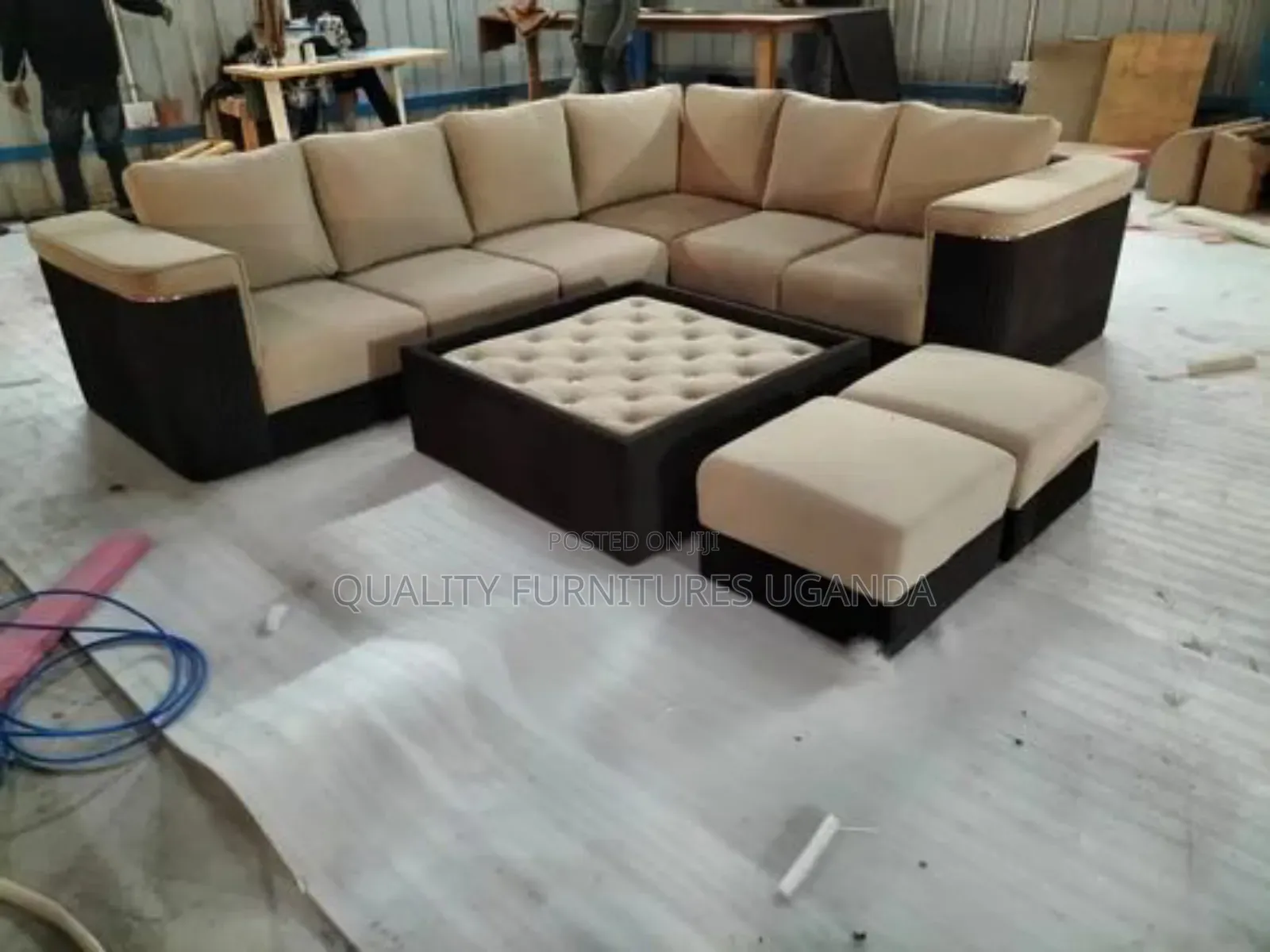 Wooden Velvet Sofa Set