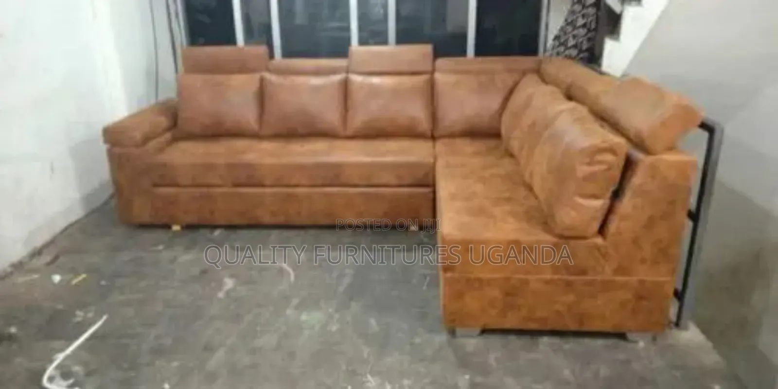 Wooden Brown Leather Sofa