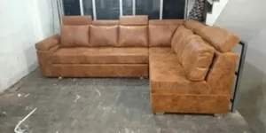 Wooden Brown Leather Sofa