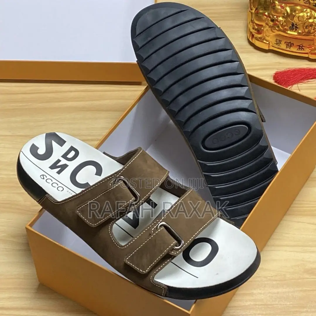 Men’S Classic Dark Brown Cozmo Ecco Leather Sandals