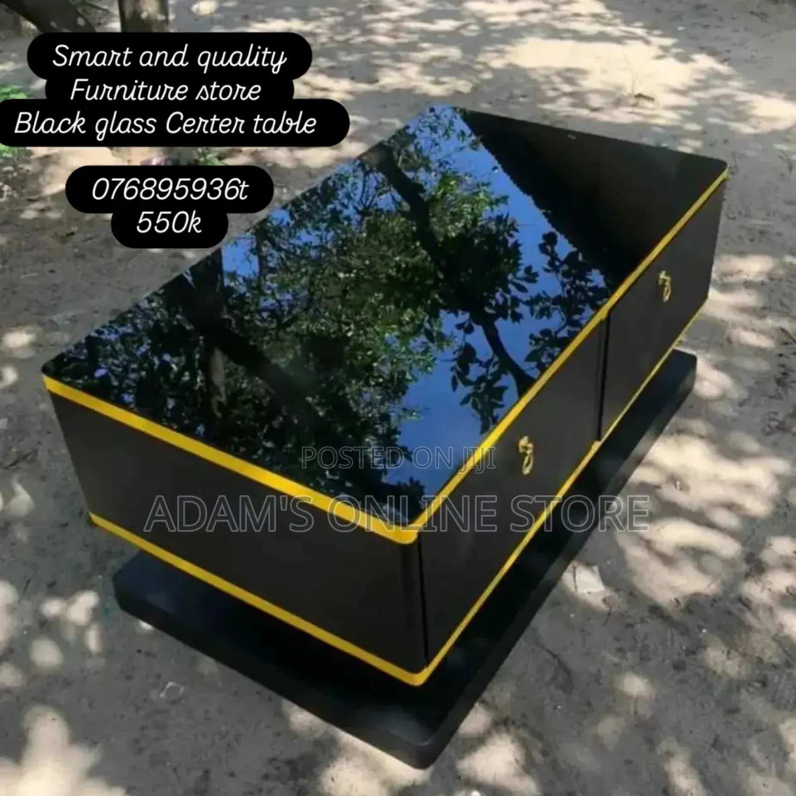 Black Glass Certer Table and Gold Stripes
